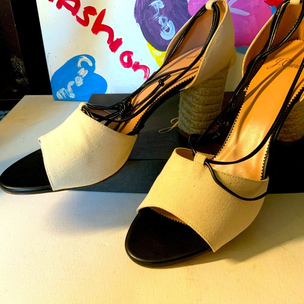 J Crew Linen Espadrille  Block Heel size 12
